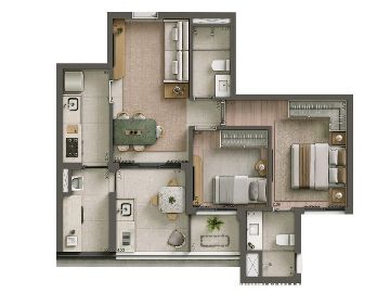 Apto 68m� - 2 dorms (1 su�te)