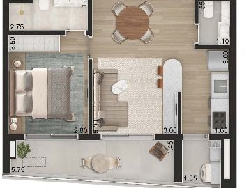 Planta Padr�o 55m� com 1 su�te - Final 2 - Torre 2