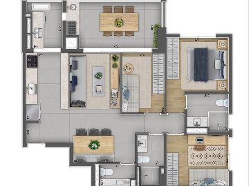 Planta Humanizada meramente Ilustrativa da unidade com 3 dormit�rios com 1 su�te com op��o de decora��o