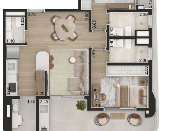 Planta Padr�o 87m� com 2 su�tes - Final 1 - Torre 2