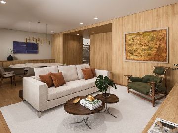 Perspectiva 3D Living, Estar e Jantar