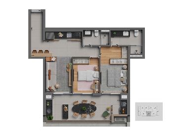 Apto 78m� com 2 dorms com 1 su�te
