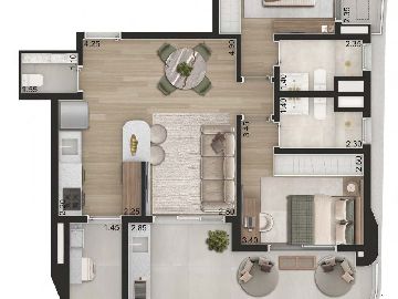 Planta Padr�o 90m� com 2 su�tes - Final 3 - Torre 2