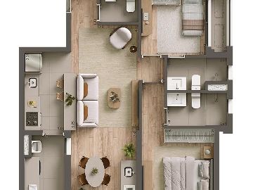 Apto 75m� com 2 su�tes - Integrada