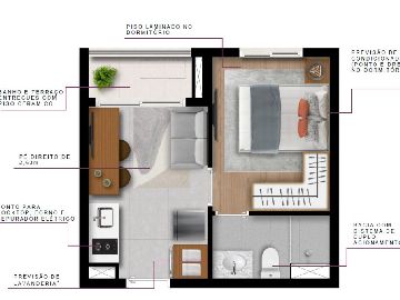 Perspectiva da Planta Humanizada com sugest�o de decora��o