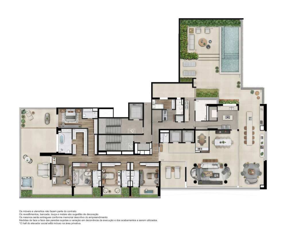 Planta jardim 711m� - 5 su�tes