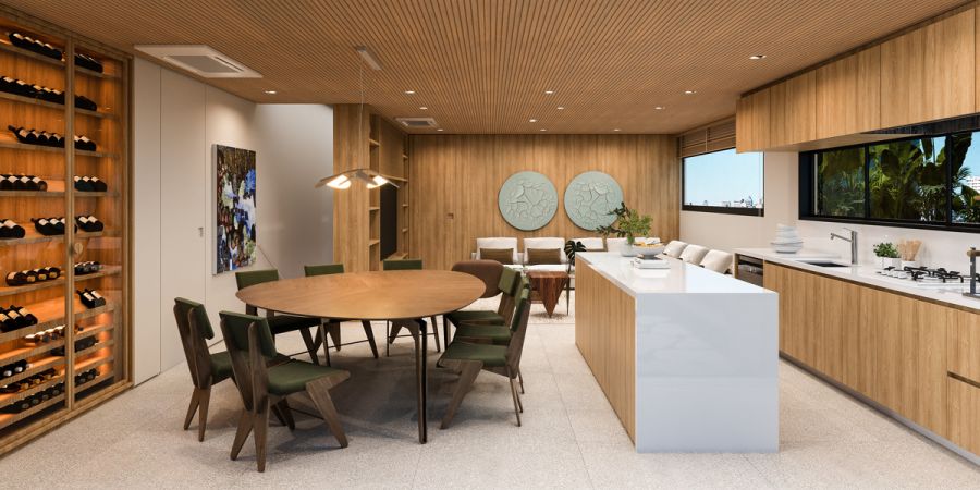Perspectiva 3D do Espa�o Gourmet e Living TV