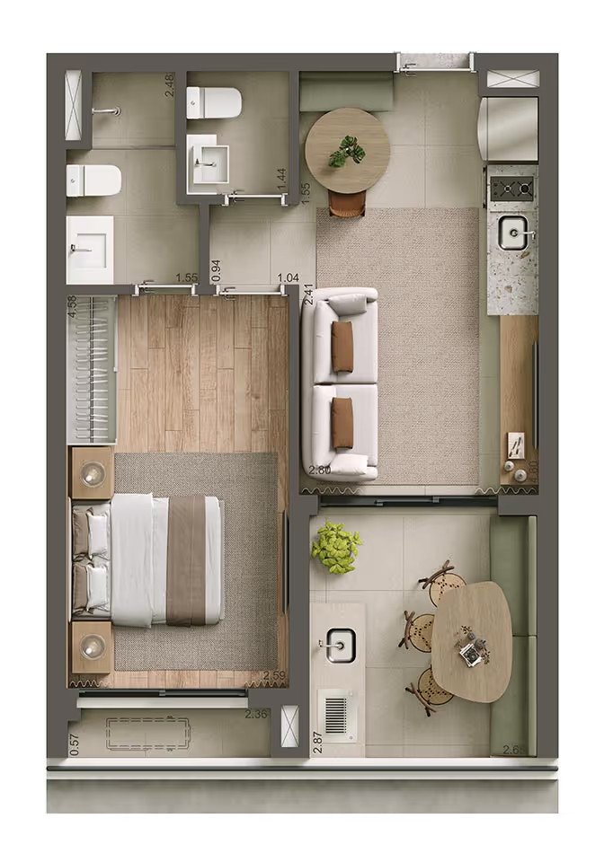 Apto 47m� - 1 Su�te