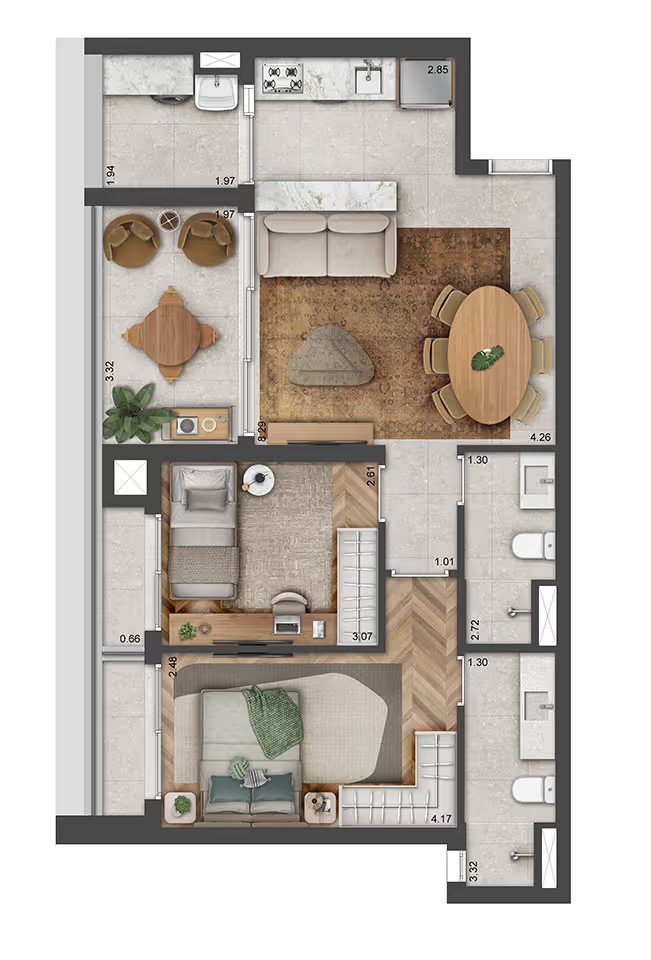 75m� - 2 dorms. com 1 vaga