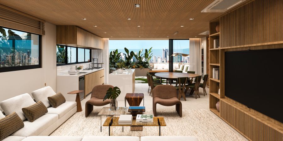 Perspectiva 3D do Espa�o Gourmet e Living TV