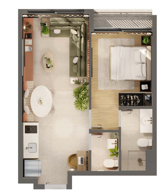 Planta Apartamento de 39m² - HMP - 1 suíte + Lavabo