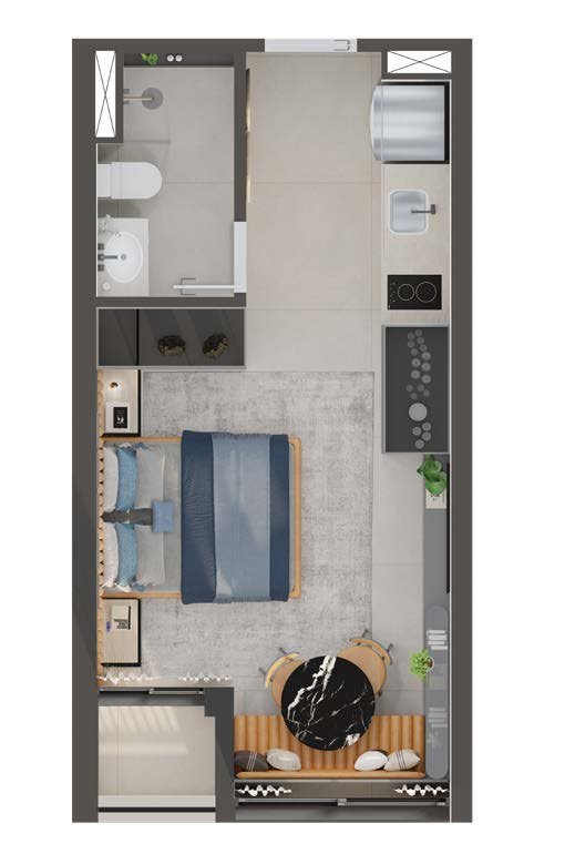 Planta Studio de 26m² - HIS e HMP