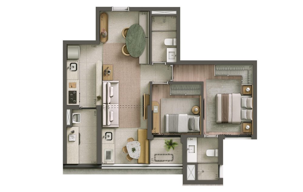 Planta 2 dorms (1 su�te) - 68m�