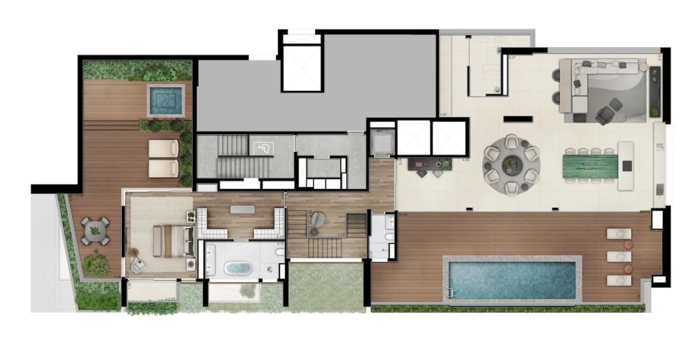 Planta cobertura 923m� - 5 su�tes (pavimento superior)