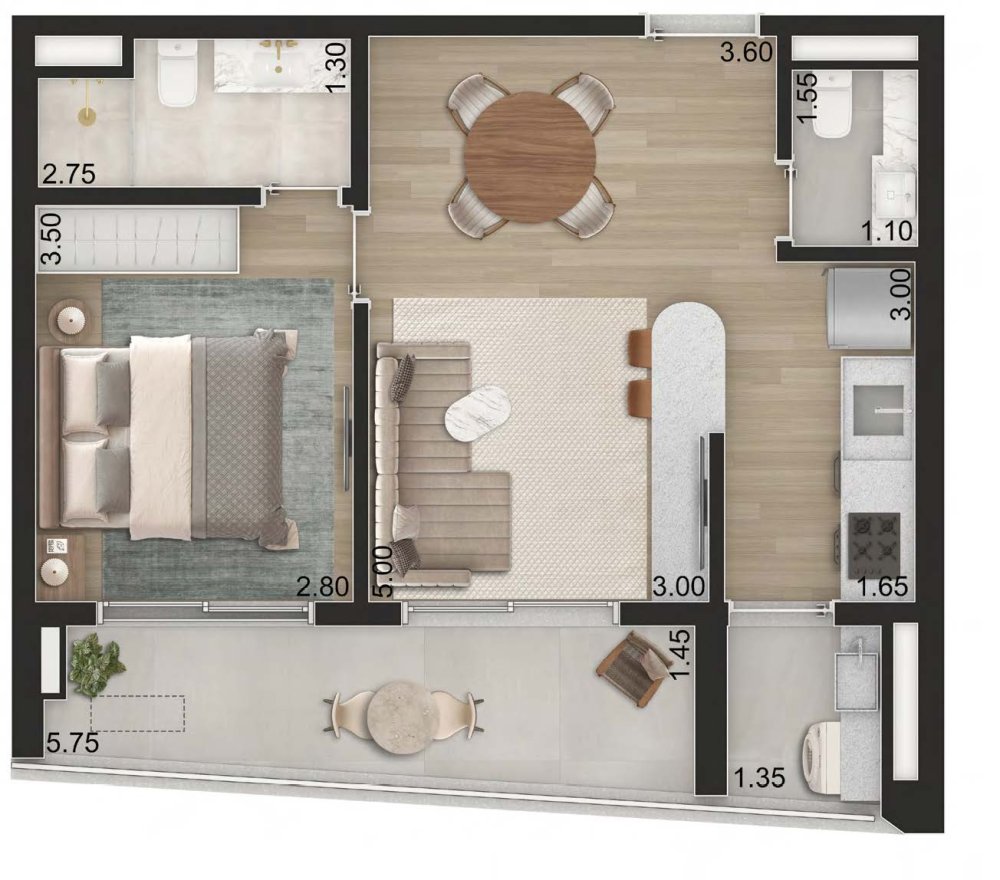 Planta Padrão 55m² com 1 suíte - Final 2 - Torre 2