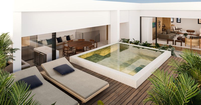 Perspectiva 3D Deck, Piscina e Gourmet