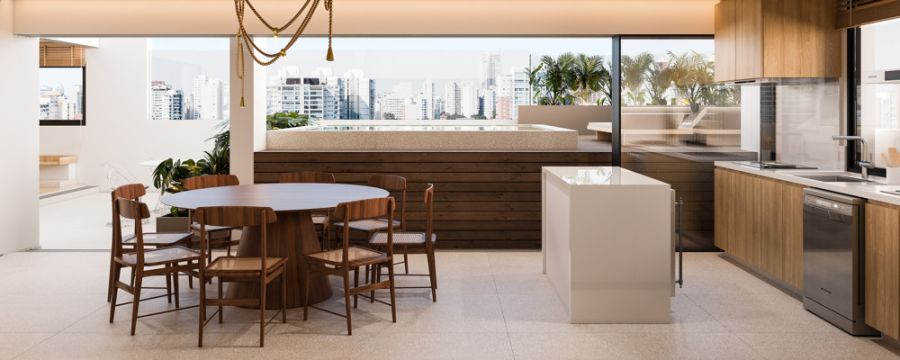 Perspectiva 3D Deck, Piscina e Gourmet