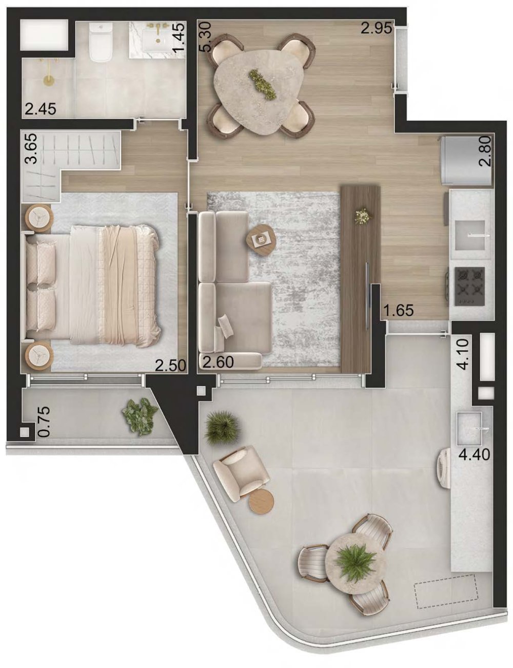 Planta Padrão 57m² com 1 suíte - Final 3 e 6 - Torre 1