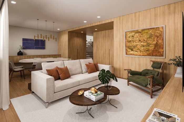 Perspectiva 3D Living, Estar e Jantar