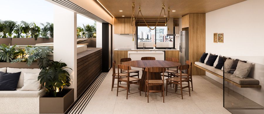 Perspectiva 3D Living, Piscina e Gourmet