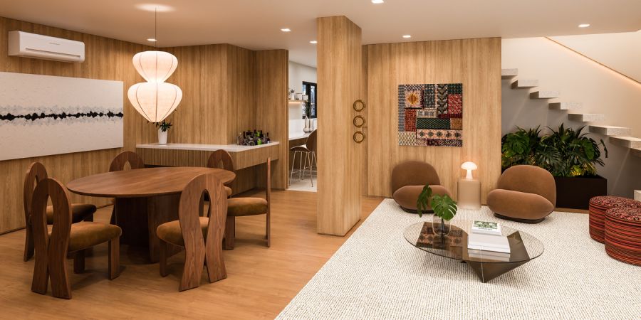 Perspectiva 3D do Living