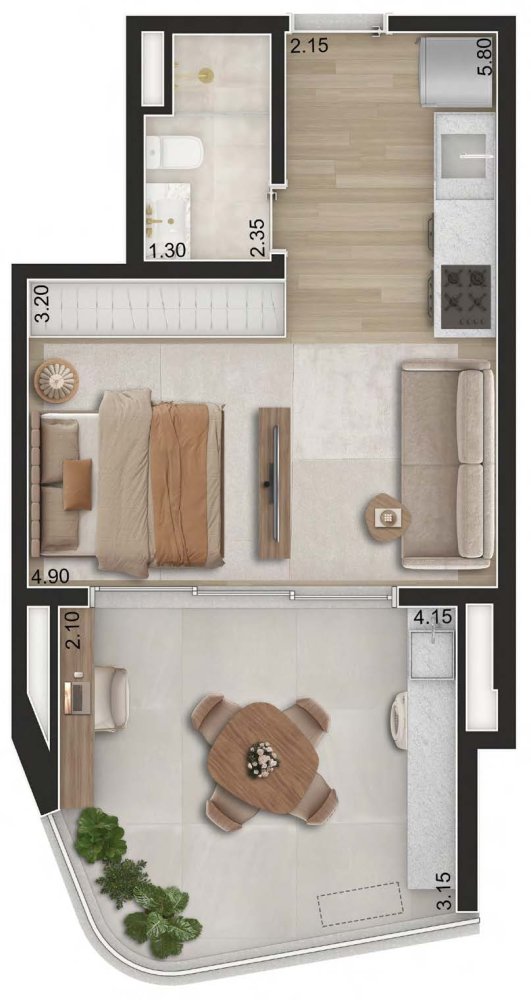 Planta Studio 44m² - Final 7 - Torre 2