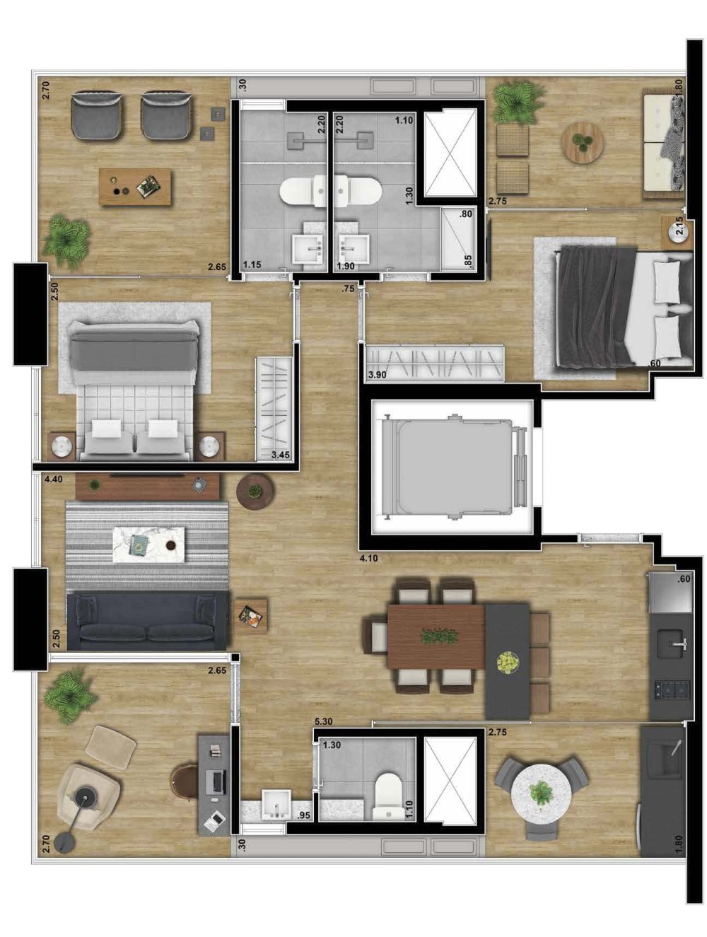 Planta Jun��o 91m� com 2 vagas