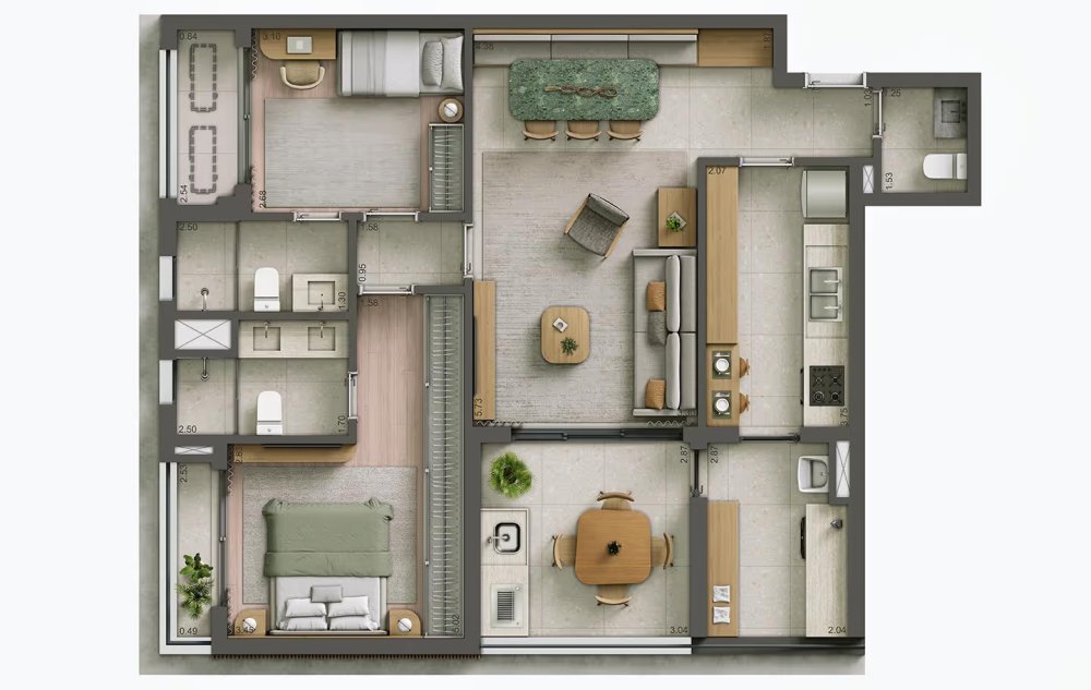 Planta 94m� Integrada com 2 su�tes