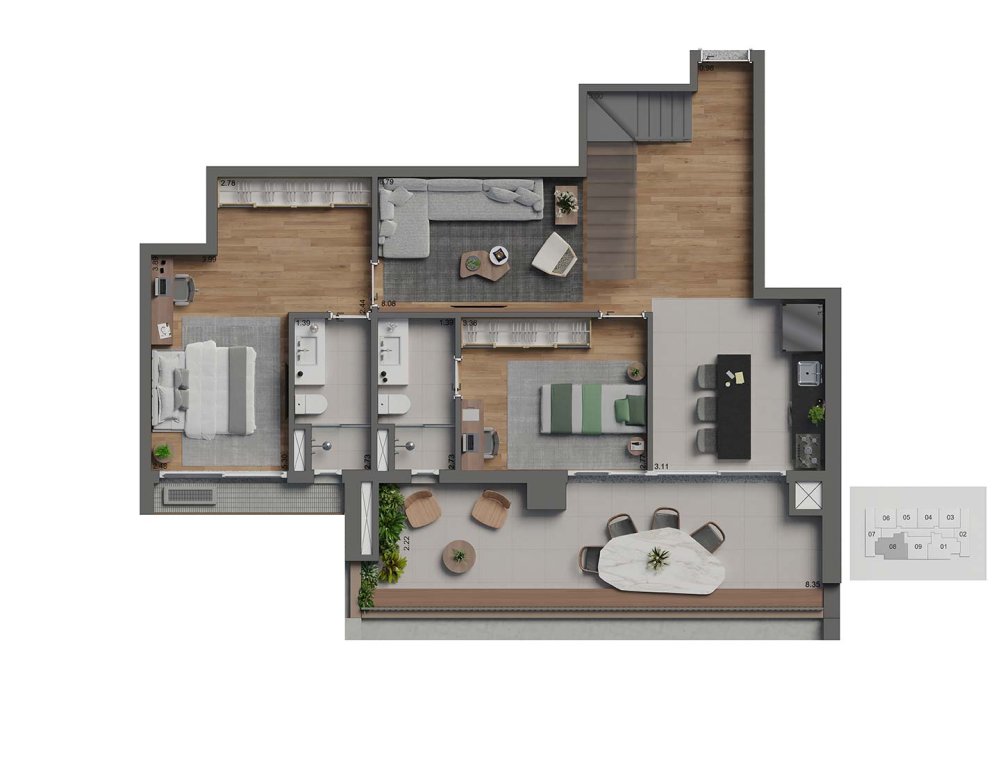 Apto 198m² com 3 dorms com 1 suíte