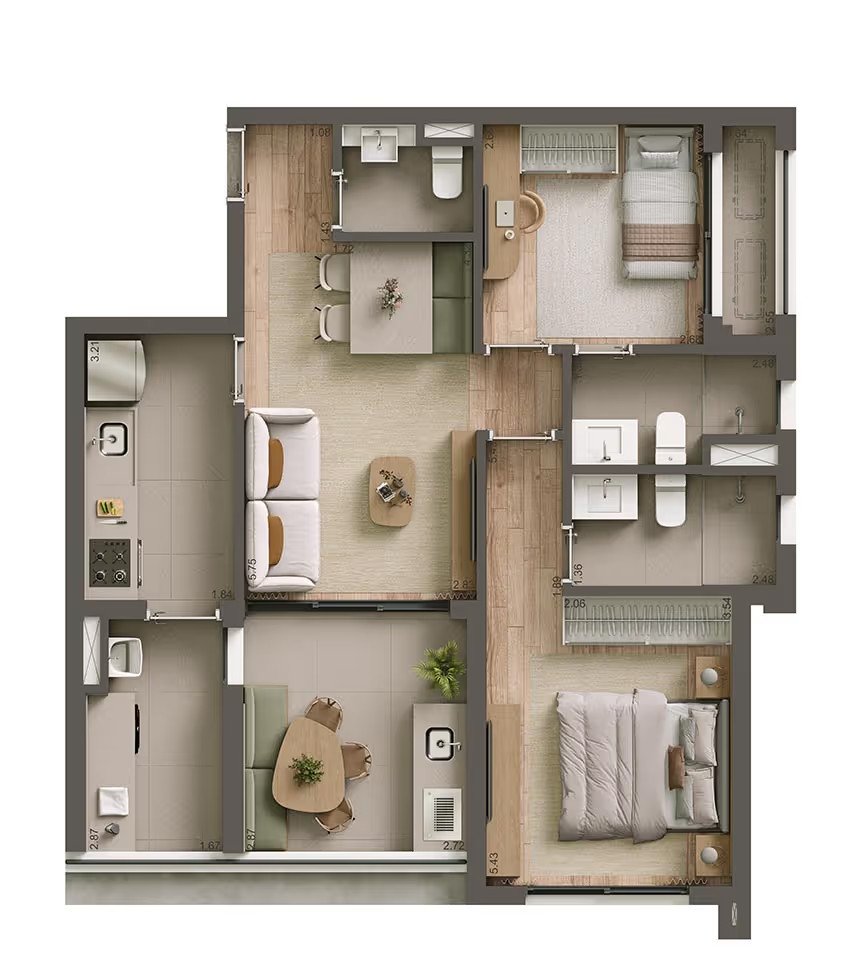 Apto 75m� com 2 su�tes