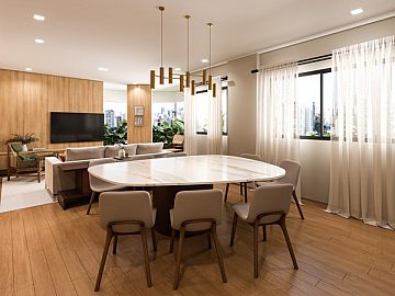 Perspectiva 3D Living, Estar e Jantar