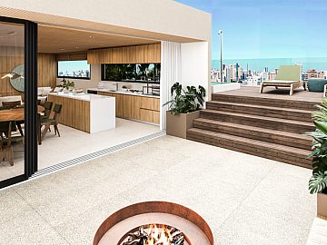 Perspectiva 3D da rea externa e gourmet