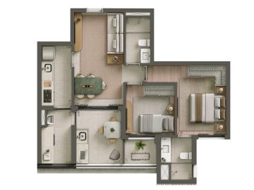 Apto 68m - 2 dorms (1 sute)