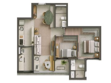 Apto 68m Integrada - 2 dorms (1 sute)