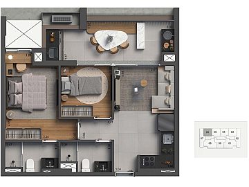 Apto 60m� com 2 dorms com 1 su�te