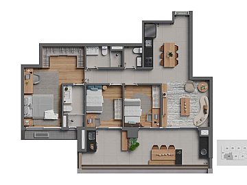 Apto 98m� com 3 dorms com 1 su�te