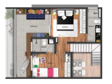 Perepectiva Humanizada 109 m - 2 sutes - 2 vagas - Pavimento Superior