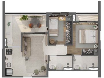 Planta Apartamento de 53m - 2 dorms com 1 sute e 1 vaga