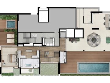 Planta cobertura 923m� - 5 su�tes (pavimento superior)