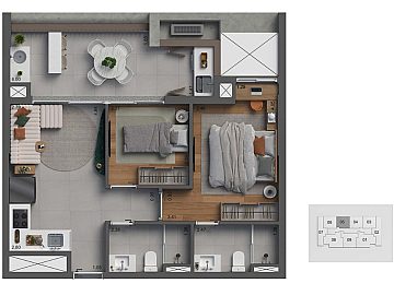 Apto 59m� com 2 dorms com 1 su�te