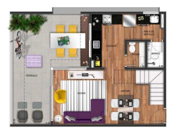 Perepectiva Humanizada 109 m - 2 sutes - 2 vagas - Pavimento Inferior