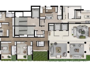 Planta cobertura 923m� - 5 su�tes (pavimento inferior)