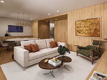 Perspectiva 3D Living, Estar e Jantar