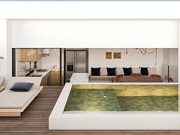 Perspectiva 3D Deck, Piscina e Gourmet