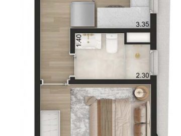 Planta Padro 45m com 1 dorm. - Final 6 - Torre 2