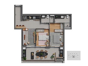 Apto 78m� com 2 dorms com 1 su�te