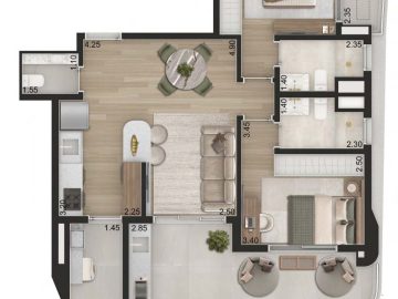 Planta Padro 90m com 2 sutes - Final 3 - Torre 2
